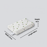 PAPATYA Toddler latex pillow with dimensions and warranty information on a light gray background