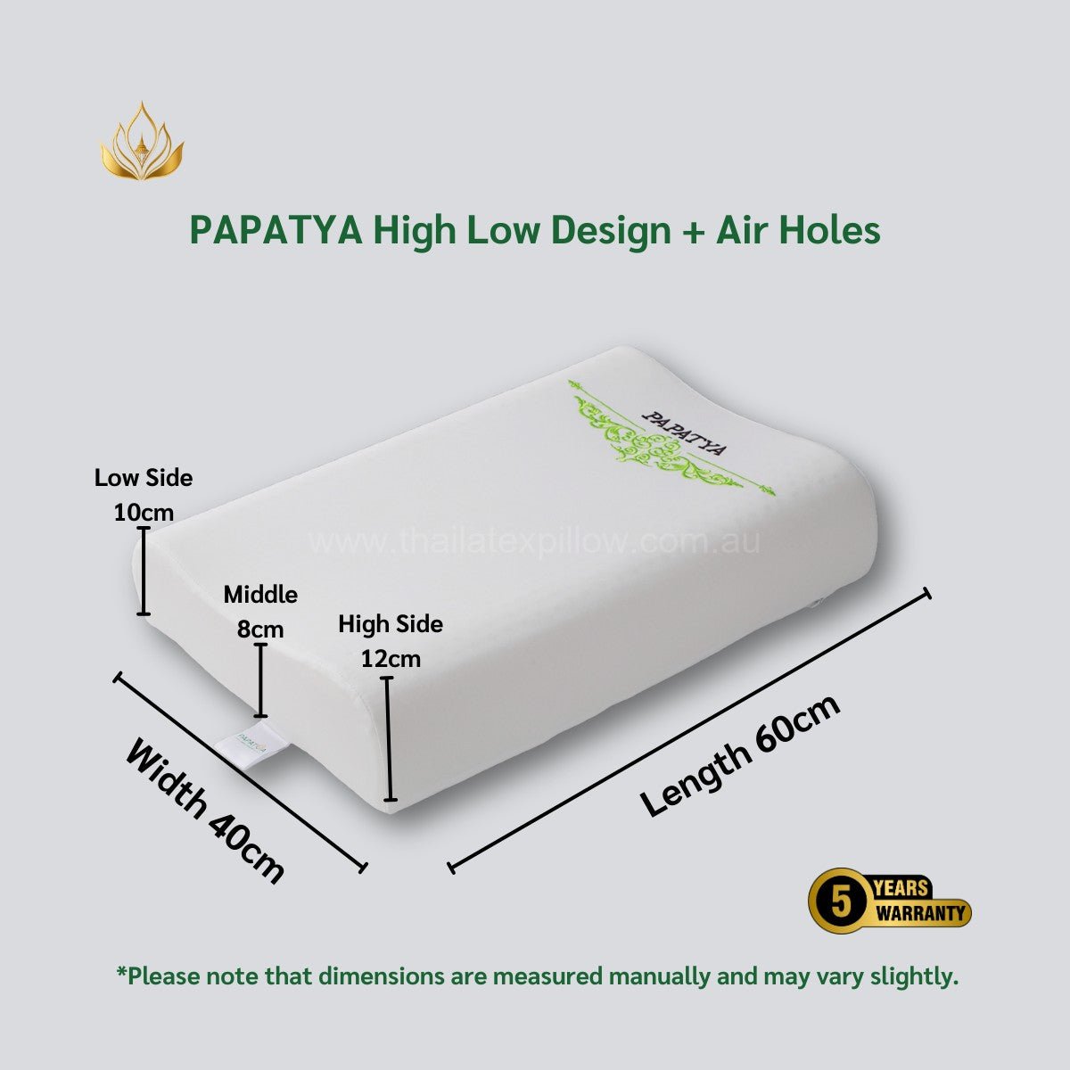 [2 Pack] PAPATYA High - Low Cooling Contour Latex Pillow - Thai Latex Pillow