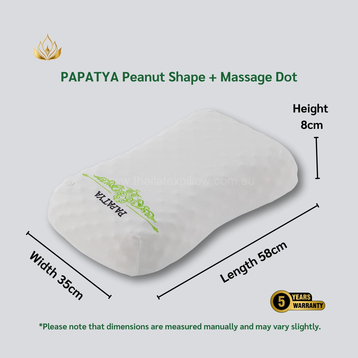 PAPATYA Peanut Shape Latex Pillow – with Massage Dots for Pressure Relief