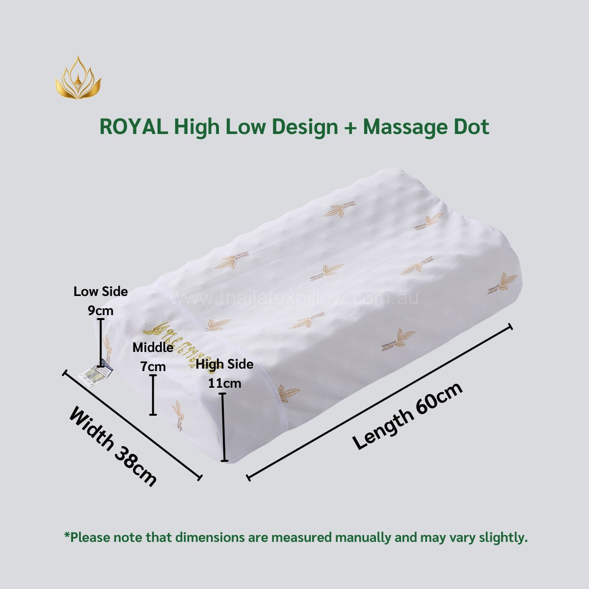 ROYAL High-Low Contour Latex Pillow – Massage Dots for Pressure Relief
