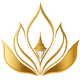 Gold lotus flower with a temple at its center on a white background