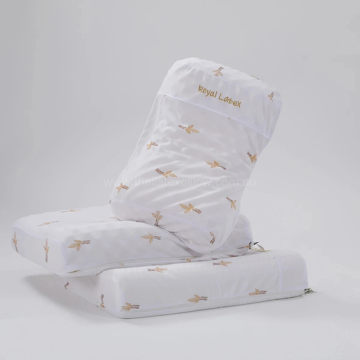 Group image with brand display - ROYAL Latex Side Sleeper Beauty Pillow Peanut Shape with Massage Nodules